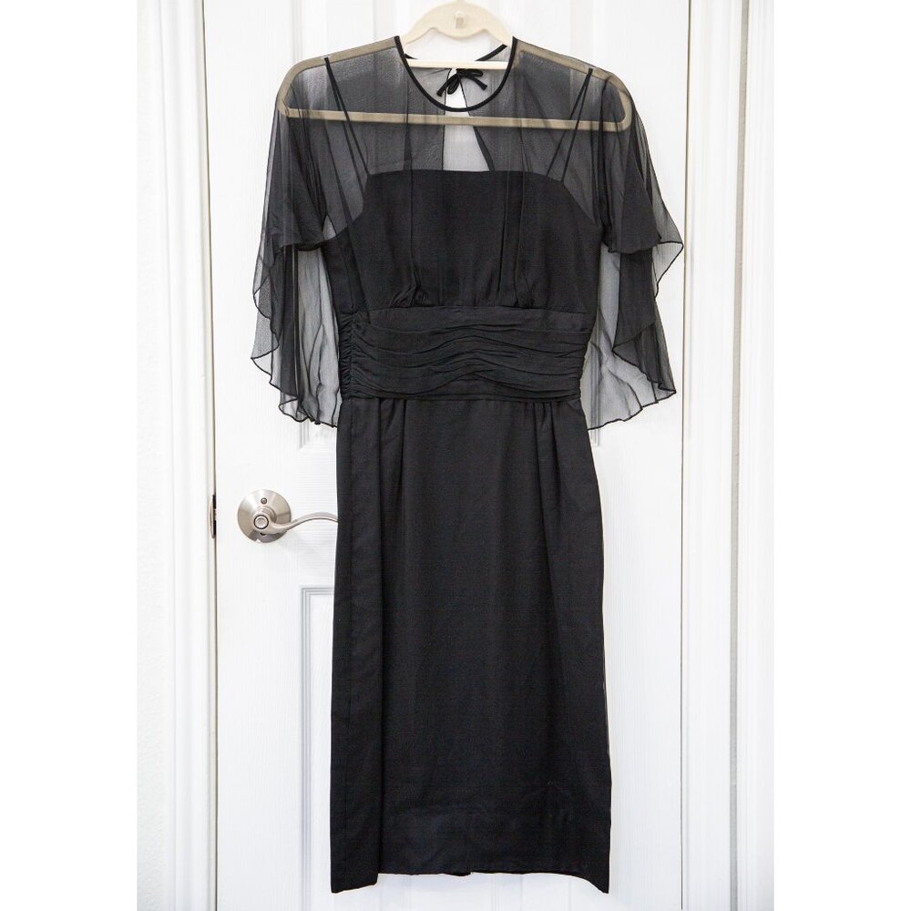 Vintage 1950s/60s Jr. Theme New York Black Dress with Sheer Overlay, size S